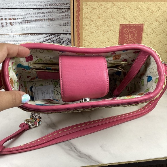 Brighton‎ Carmella Straw Basket Woven Shoulder Bag Pink Leather Trim Summer - Picture 8 of 14